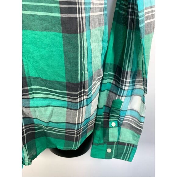 5---- Aeropostale Cotton Green Plaid Button Up Long Sleeve Top Size Medium NWT - Picture 5 of 11